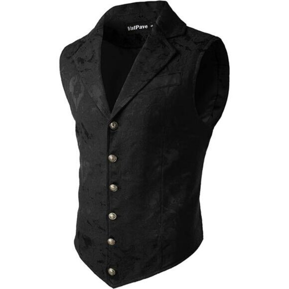 Mens Steampunk Gothic Vest Victorian Waistcoat Slim Fit Costume Dress Vest - Picture 7 of 7